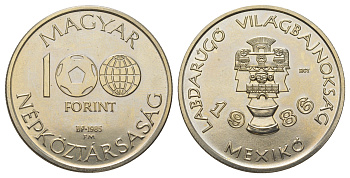 Венгрия 100 форинтов 1985 Чемпионат мира по футболу 1986 - Национальные мексиканские артефакты KM 648 медь цинк никель BU 3897-1011