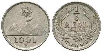 Гватемала 1/4 реала 1901 H KM 175 медно-никель aUNC 4615-758