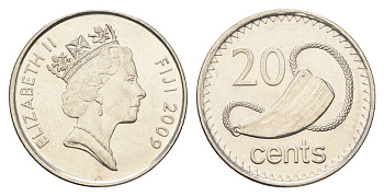 Фиджи 20 центов 2009 KM 121 сталь плакированная никелем UNC 4666-544