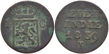 Нидерландская Индия 1 цент 1839 J KM 290 медь 31-1033