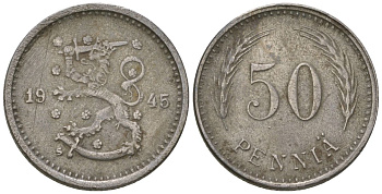 Финляндия 50 пенни 1945 S KM 26b железо 4174-1065