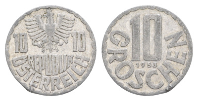 Австрия 10 грошей 1953 KM 2878 алюминий 4576-866