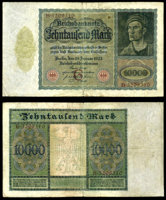 Германия 10000 марок 1922 серия В, буква G Pick 70, Розенберг 68а  бумага   8618-36-1-2