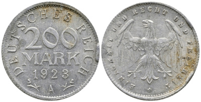 ГЕРМАНИЯ 200 МАРОК 1923 А KM 35, J. 304 алюминий 24-824