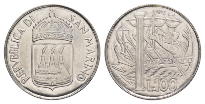 Сан-Марино 100 лир 1973 KM 28 нержавеющая сталь UNC 4648-232