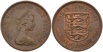Джерси 1 новый пенни 1971 Елизавета II (1952-2022), герб KM 30 бронза 4156-957