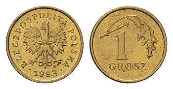 Польша 1 грош 1993 Y 276 латунь UNC 4615-424