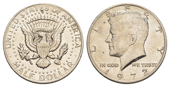 США 1/2 доллара (50 центов) 1972 Джон Кеннеди KM 202b медь плакированная медно-никелем aUNC 4144-1235