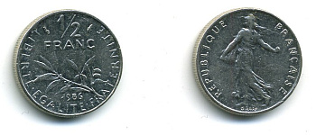 Франция 1/2 франка 1986 сеятель KM 931.1, Le Franc 198.25 никель 57-1164