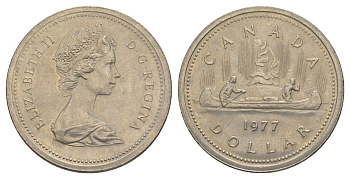 Канада 1 доллар 1977 Елизавета II (1952-2022), каноэ KM 117 никель UNC 4185-621