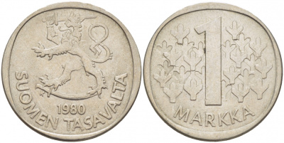 ФИНЛЯНДИЯ 1 МАРКА 1980 K KM 49а медно-никель UNC 3718-817
