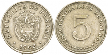 Панама 5 сентесимо 1962 KM 23.2 медно-никель 4541-212