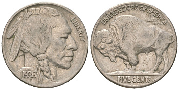 США 5 центов 1936 S, индеец, бизон KM 134 медно-никель 4614-1258