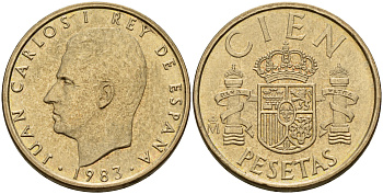 Испания 100 песет 1983 Хуан Карлос I (1975-2014) KM 826 алюминиевая бронза    4601-1026
