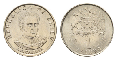 Чили 1 эскудо 1971 Хосе Мигель Каррера KM 197 медно-никель UNC 4689-126