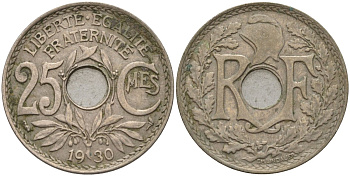 Франция 25 сантимов 1930 KM 867a, Le Franc 171.7 медно-никель 4143-434