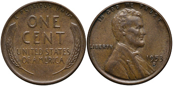 США 1 ЦЕНТ 1953 D, ЛИНКОЛЬН KM А132 медь цинк 37-242
