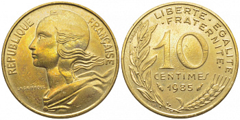 Франция 10 сантимов 1985 тип Марианна KM 929, LE FRANC 144.25 медь алюминий никель 112-1022
