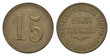 Нюрнберг 15 пфеннигов ND Промышленная и культурная ассоциация Эрнста Тонндорфа Men05 19160.1, Men18 23975.1 медь 1528-612