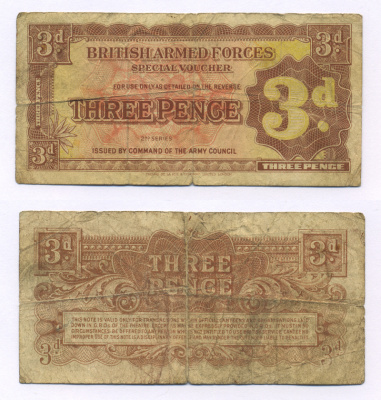 Великобритания 3 пенса 1948 вторая серия, для вооруженных сил Pick М16а бумага 6318-2-2-2