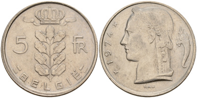 Бельгия 5 франков 1974 Belgie KM 135.1 медно-никель  UNC  4187-316
