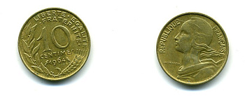 ФРАНЦИЯ 10 САНТИМОВ 1964 ТИП MARIANNE KM 929 медь алюминий никель 62-2421