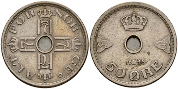 Норвегия 50 эре 1948 Хокон VII (1905-1957) KM 386 медно-никель 4187-916