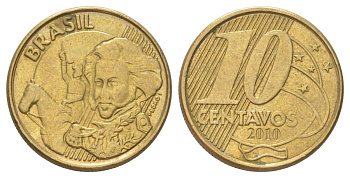 Бразилия 10 сентаво 2010 KM 649 сталь плакированная латунью 4627-963