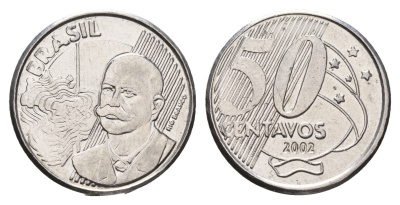 Бразилия 50 сентаво 2002 KM 651 медно-никель UNC 4688-217