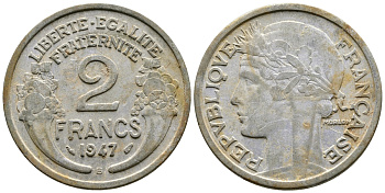 Франция 2 франка 1947 В KM 886а.2 алюминий 81-113