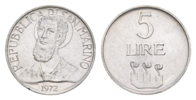 Сан-Марино 5 лир 1972 KM 16 алюминий UNC 4647-158