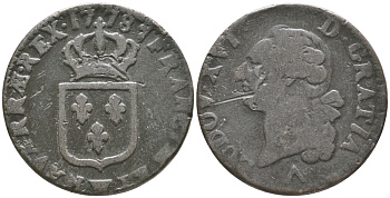 ФРАНЦИЯ 1 СУ 1778 W, ЛЮДОВИК XVI (1774-1793) KM 578.16 (С73.4) медь 51-845