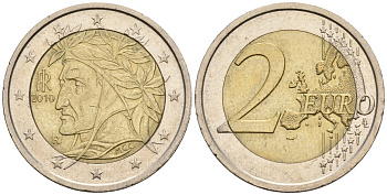 Италия 2 евро 2010 Данте Алигьери KM 217 биметалл 4148-716