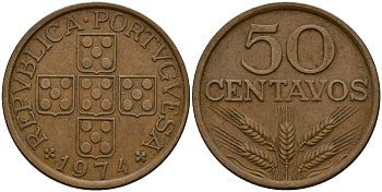 Португалия 50 сентаво 1974 KM 596 бронза 4156-532