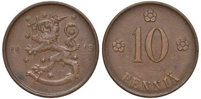Финляндия 10 пенни 1919 KM 24 медь 45-1026