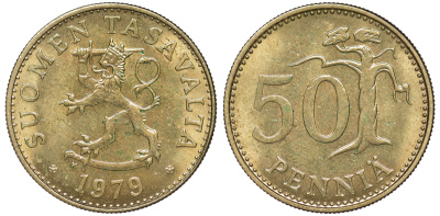 Финляндия 50 пенни 1979 K KM 48 алюминиевая бронза UNC 259-631