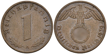 Германия 1 рейхспфенниг 1939 A KM 89, J. 361 бронза 4147-1132