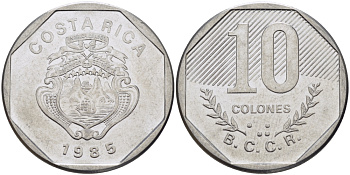 Коста-Рика 10 колонов 1985 B.C.C.R. KM 215.2 нержавеющая сталь 82-116