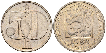 Чехословакия 50 геллеров 1988 KM 89 медно-никель 4152-964