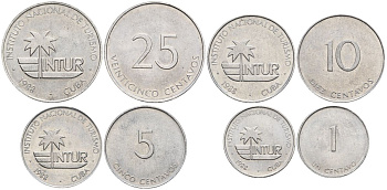 Куба набор из 4 монет (1, 5, 10 и 25 сентаво) 1988 INTUR KM 410, JMA MC2, KM 413, JMA MC6, KM 416, JMA MC11, KM 419, JMA MC15 алюминий N3-18