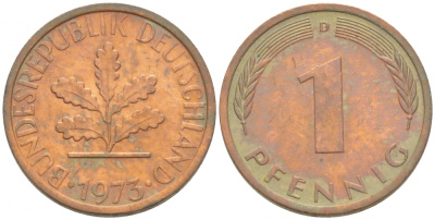 ФРГ 1 ПФЕННИГ 1973 D KM 105, J.380 сталь плакированная медью 3718-219