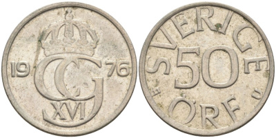 Швеция 50 эре 1976 U, Карл XVI Густав (1973- ) KM 855 медно-никель 73-1435
