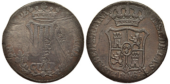 ИСПАНИЯ КАТАЛОНИЯ 6 КВАРТ 1846 QUARTOS KM 128 медь 1521-1611