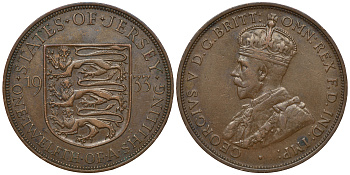 Джерси 1/12 шиллинга 1933 Георг V (1910-1936) KM 16 бронза 4383-645