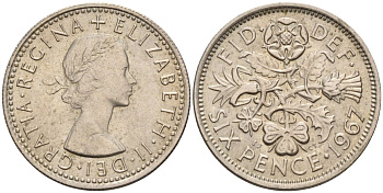 Великобритания 6 пенсов 1967 Елизавета II (1952-2022) KM 903, Spink 4149 медно-никель 4154-247