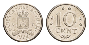 Нидерландские Антильские острова (Нидерландские Антилы) 10 центов 1974 Юлиана (1948-1980) KM 10 никель UNC 4649-913