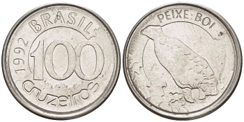 БРАЗИЛИЯ 100 КРУЗЕЙРО 1992 РЕФОРМА 1990-1993, ЛАМАНТИН KM 623 нержавеющая сталь 4392-242