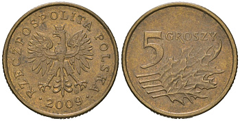Польша 5 грошей 2009 MW Y 278 марганец латунь aUNC 4618-538
