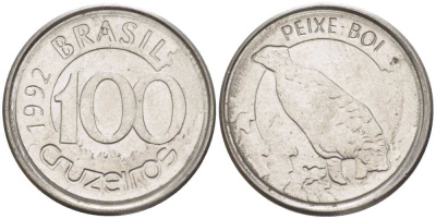 БРАЗИЛИЯ 100 КРУЗЕЙРО 1992 РЕФОРМА 1990-1993, ЛАМАНТИН KM 623 нержавеющая сталь 4392-242