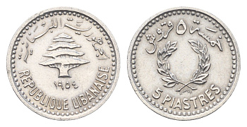 Ливан 5 пиастров 1954 год-тип KM 18 алюминий 4674-1128